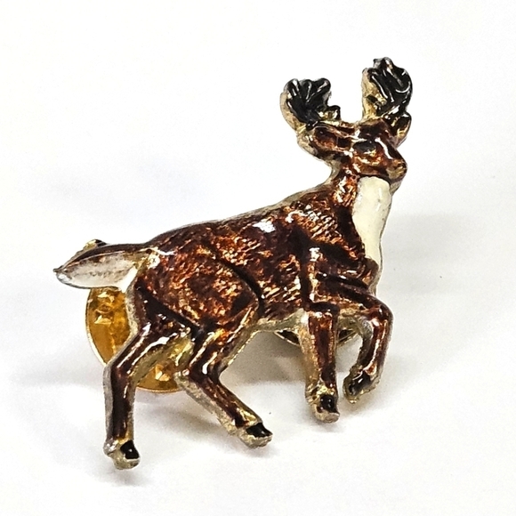 VINTAGE Enamel Gold-Tone Deer Brooch Pin MM Limited Chicago Signed - Picture 1 of 4